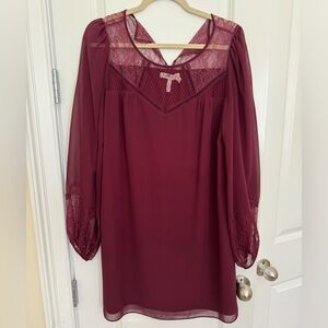 BCBGeneration Burgundy Dress with Lace detail